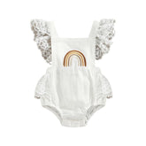 Summer Baby Girls Romper Lace Fly Sleeve Rainbow Romper - Ivory.